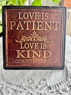 Love Is Patient Love Is Kind Metal Wall Plaque Rustic Home Accent 9”x 9”